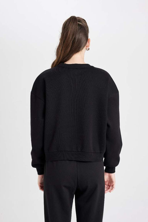 Базовый свитшот из плотной ткани обычного кроя с круглым вырезом - Defacto фото 6