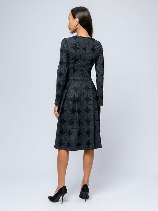 Платье темно-синего цвета с принтом длины миди с длинными рукавами - 1001dress фото 4