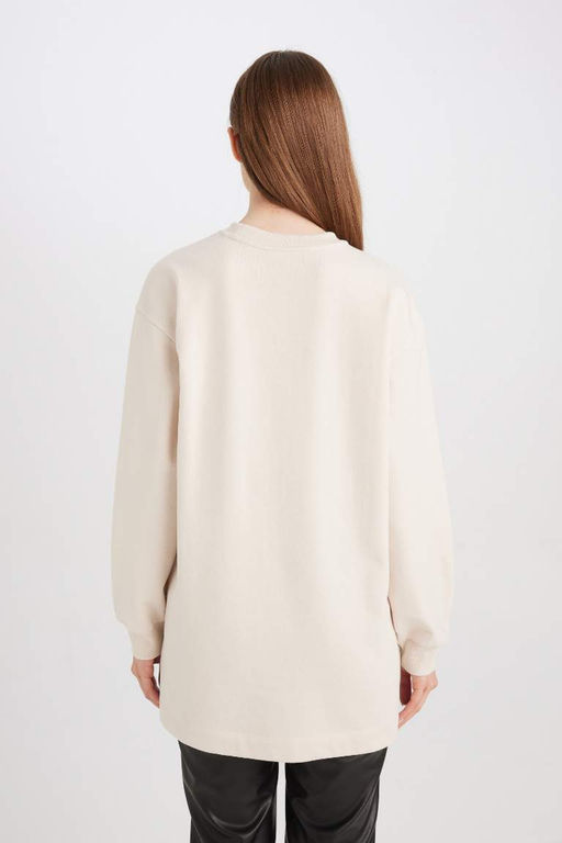 Тонкий свитшот-туника с круглым вырезом и принтом Relax Fit, подкладка из мягкого меха - Defacto фото 7