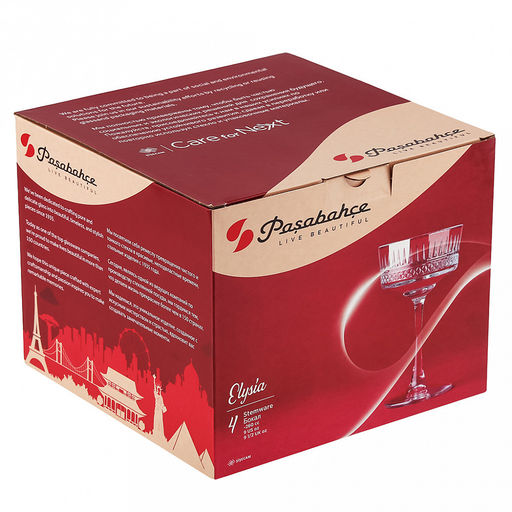 "Elysia" Бокал стеклянный 260мл, д10см, h17см, для шампанского, набор 4шт, цветная коробка, Pasabahce (Россия)