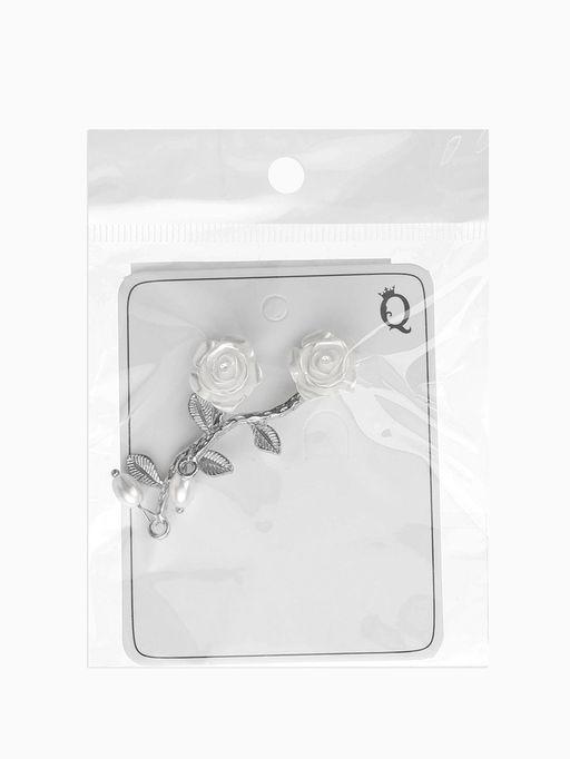Серьги «Цветок розы», белые в серебре