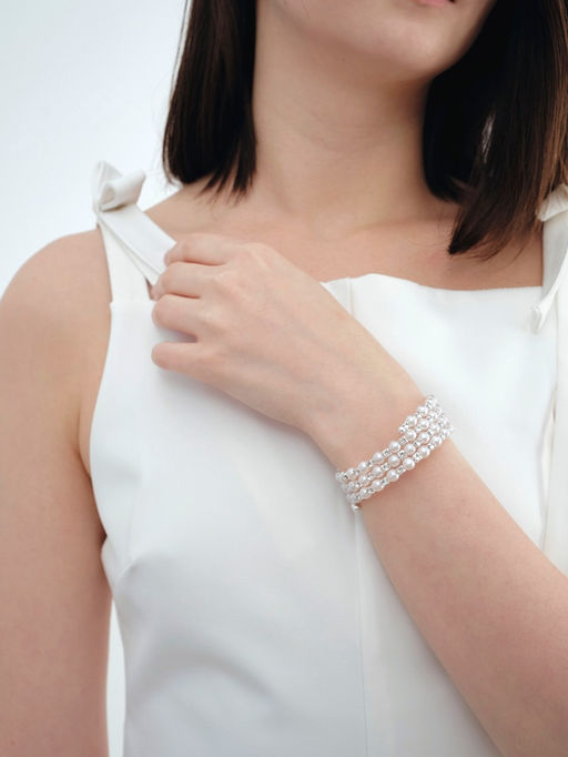 Браслет жемчуг Пружинка стразинки, шар №6, цвет белый в серебре, d=6 см