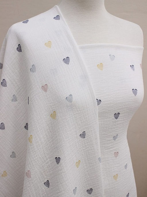 Муслин двухслойный с эф.жатости Пастельные сердечки, ш.1.40м, хлопок-100%, 120гр/м.кв - Купава фото 6