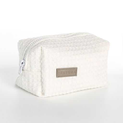 Косметичка женская на молнии TEXTURA, объёмная, маленькая, вафельная текстура, мягкая, белая  фото 2
