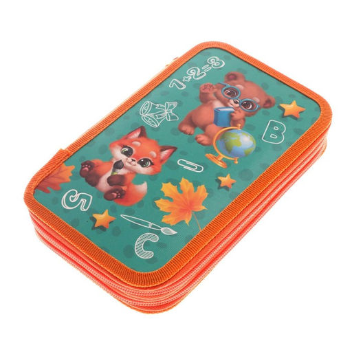 Пенал школьный, 2 секции, 12.5×20.5×4 см«Зверята»