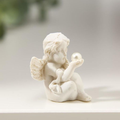 Цена за 2 шт. Фигурка полистоун Ангелочек рассматривает жемчужину, 3.5?2.5?2.8 см, МИКС