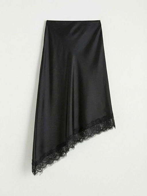 Dantel Detayl? Asimetrik Kesim Saten Etek