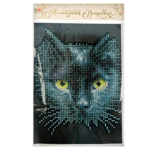 Алмазная мозаика с частичным заполнением на холсте «Чёрный кот», 15×21 см