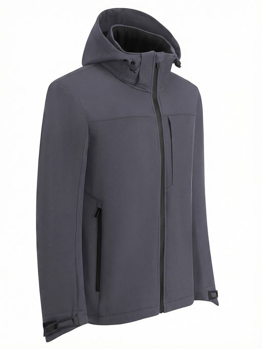 Ветровка мужская софтшелл виндстоппер с капюшоном спортивная темно-серого цвета 9615_1TC