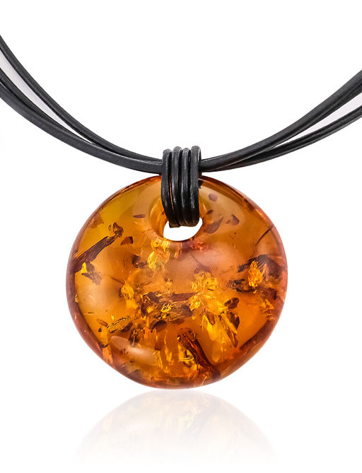 Колье с крупной подвеской из натурального искрящегося янтаря Фортуна