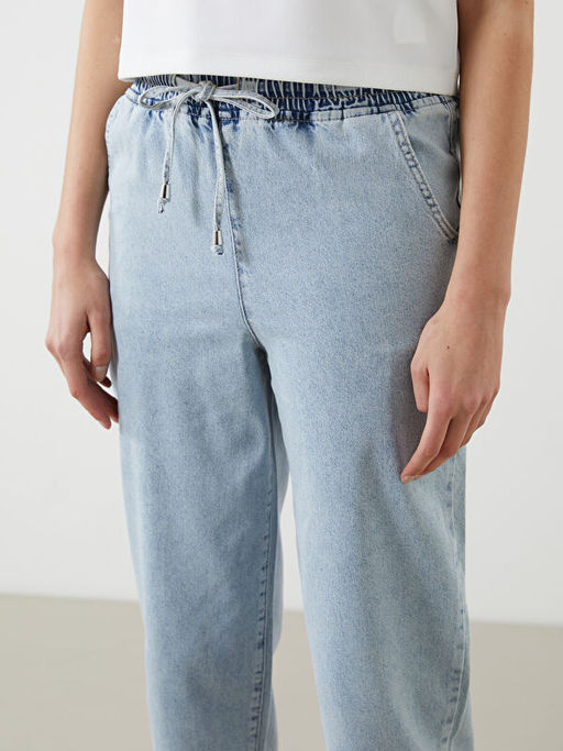 Beli Lastikli Mom Fit Kad?n Jean Pantolon