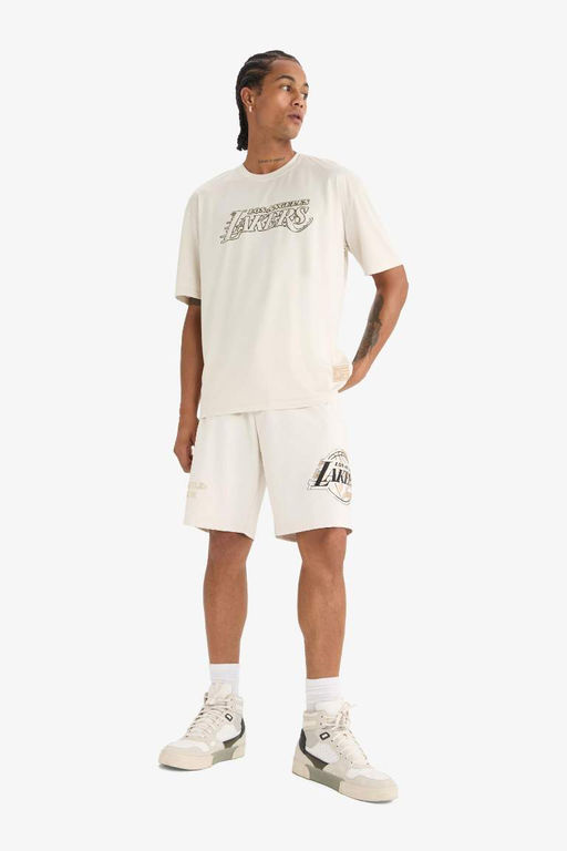 DeFactoFit NBA Los Angeles Lakers Oversize Genis Kal?p Bisiklet Yaka S?rt Bask?l? K?sa Kollu Tisort  фото 5