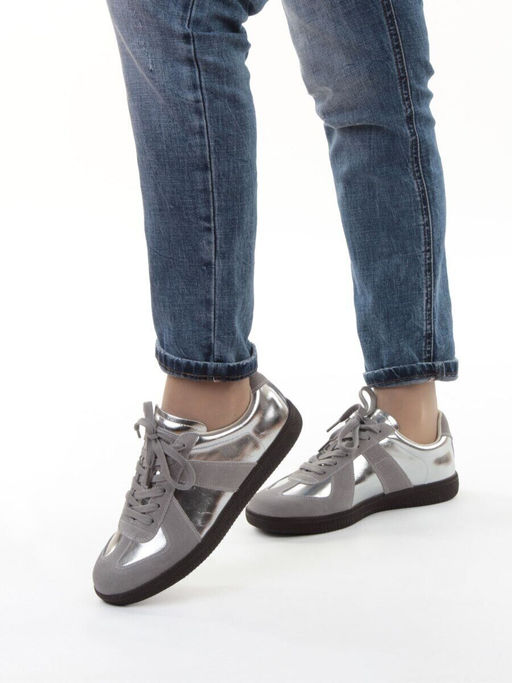 03-2106-2 DK. GREY/SILVER Кеды женские (натуральная кожа) - Фабричный китай фото 2