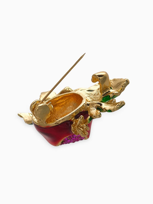 Брошь «Гранат» с цветком, со стразами, цветная в золоте