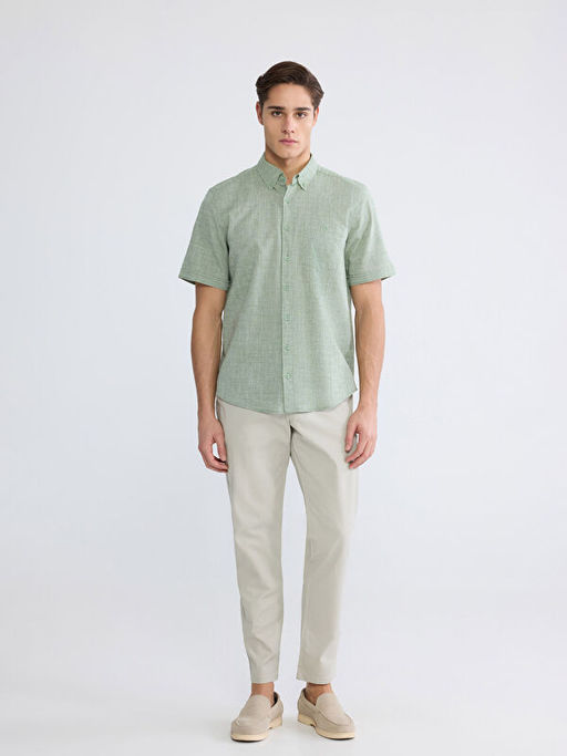 Regular Fit Keten Kar???ml? Erkek G?mlek