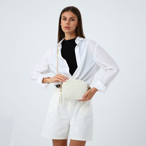 Сумка женская кросс-боди на молнии, 20×7×15 см, на цепочке, бежевая