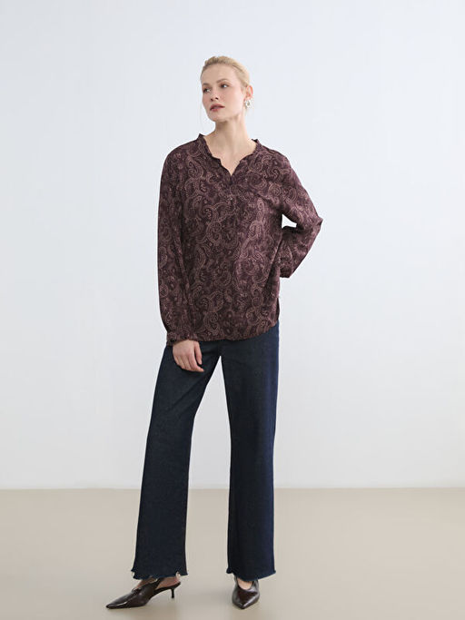 Ka??k Yaka Desenli Bluz