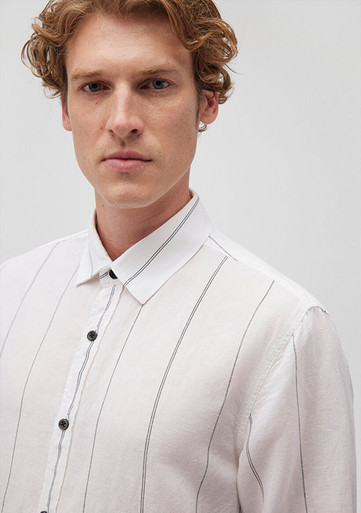 Cizgili Beyaz Gomlek - Mavi фото 5