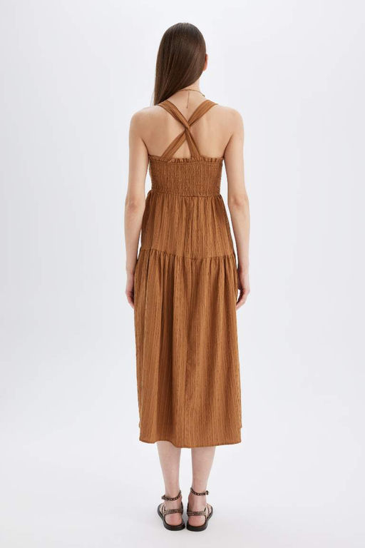 Платье миди с квадратным вырезом и бретелями - Defacto фото 5