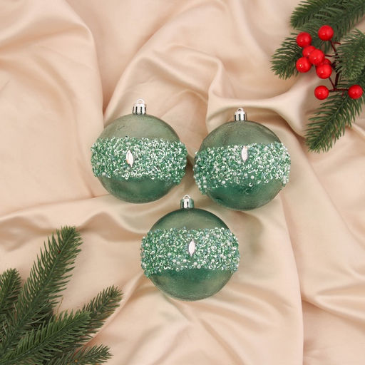 Ёлочные игрушки Эйдонс, шары новогодние, набор d=8 см, 3 шт., зелёный - Зимнее волшебство фото 4