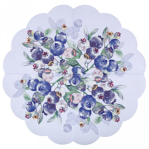 Салфетки бумажные "Art Bouquet Rondo" д32см, 3-х слойные, 12 штук в упаковке, 100% целлюлоза, "Черника. Голубой фон" (Россия)