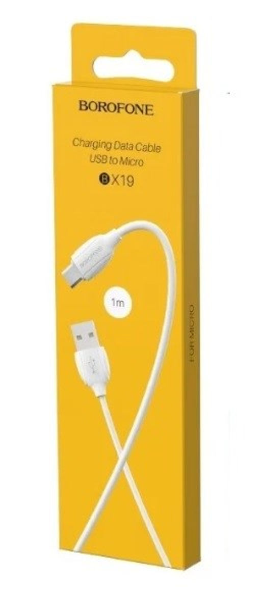 Цена за 2 шт. Кабель microUSB - USB, 1 м, "BX19", в ПВХ оплетке, в коробке (6931474701787) "Borofone", белый, 2.0A