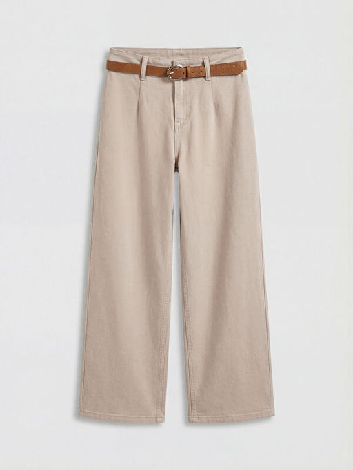 Beli Kemerli Wideleg Kad?n Jean Pantolon