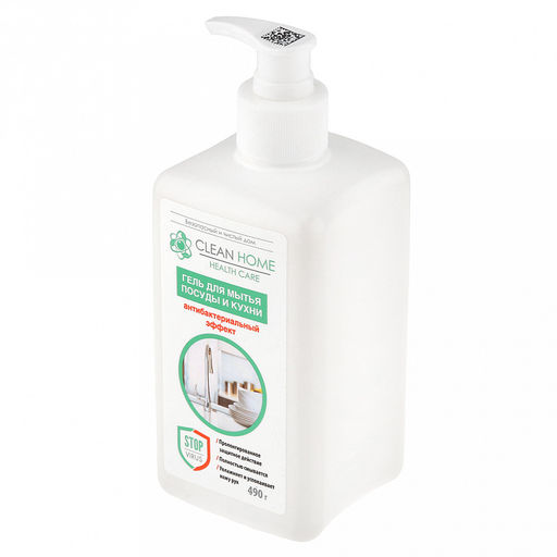 Гель для мытья посуды 0,490л, Антибактериальный эффект, 6,6х6,8х17,2см, с дозатором, Clean Home (Россия)  фото 4