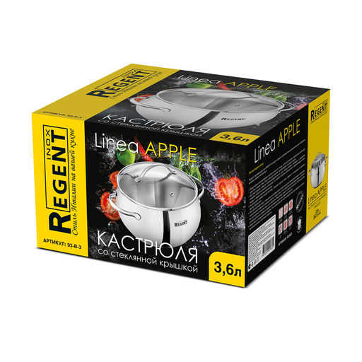 Кастрюля зерк. полировка со стек. кр. 3,6л, 20*12 см Linea APPLE B нерж. арт. 93-B-3