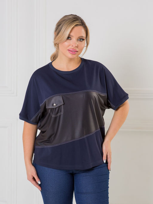 Блузка 1471 из вискозной ткани со вставкой из экокожи - Novita фото 3