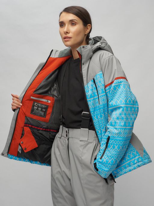 Горнолыжный костюм женский большого размера голубого цвета 02272-1Gl