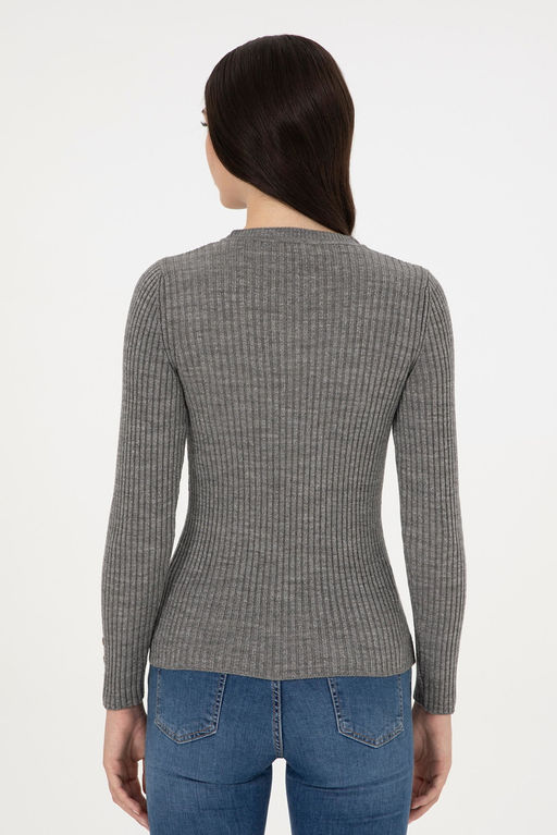 Женский серый меланжевый свитер с v-образным вырезом серебристого цвета Неожиданная скидка в корзине - U.s. polo assn фото 5