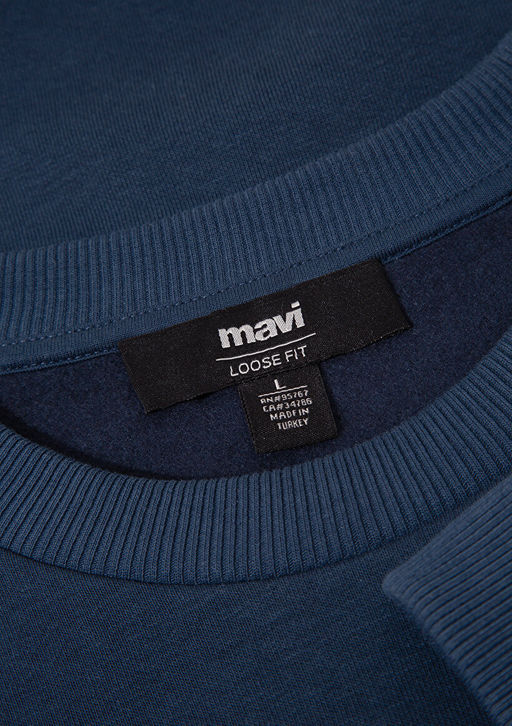 Bisiklet Yaka Lacivert Basic Sweatshirt - Mavi фото 6