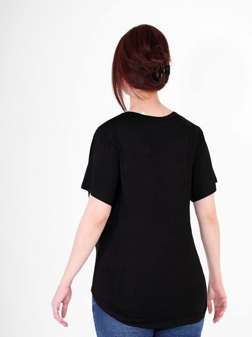 Футболка трикотажная черная удлиненная женская летняя - Almond фото 4