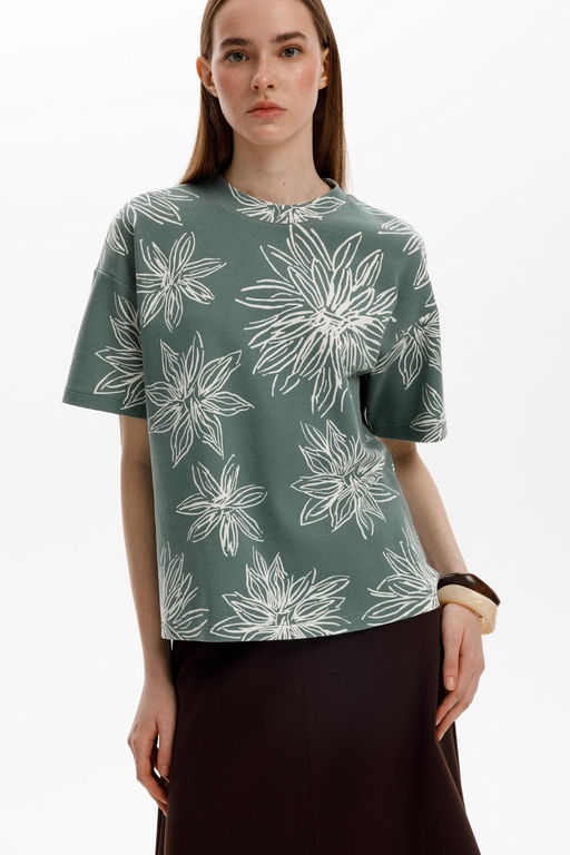 ЕВТ 3317/зеленый,крупные астры фуфайка жен