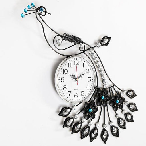 Часы настенные интерьерные «Павлин со стразами», серия: Ажур, бесшумные, плавный ход, 46×47.5 см, d=15 см