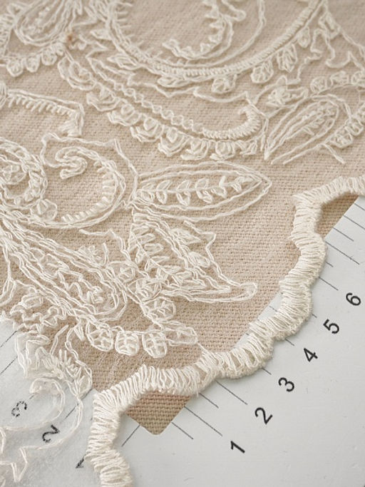 Кружевное полотно Мелодия узоров (фестон с 2х ст.) цв.кремовый, ш.1.3м, хл-80%, нейлон-20% - Купава фото 5