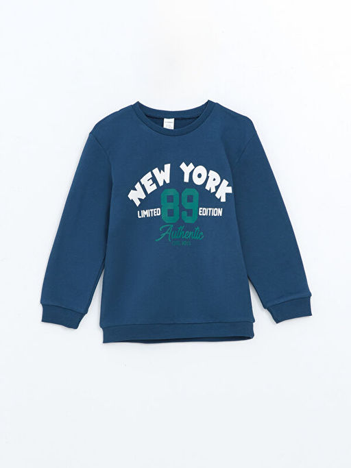 Bisiklet Yaka Bask?l? Kal?n Erkek Bebek Sweatshirt 2li