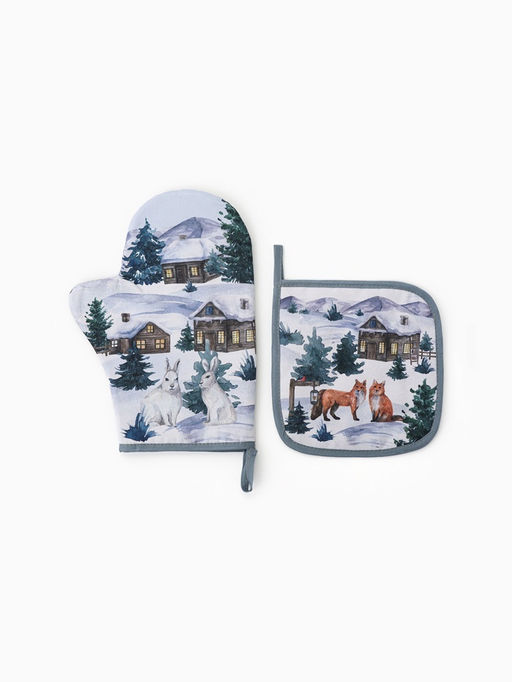 Кухонный набор Этель Forest animals: варежка-прихватка 20?27 см, прихватка 19?19 см