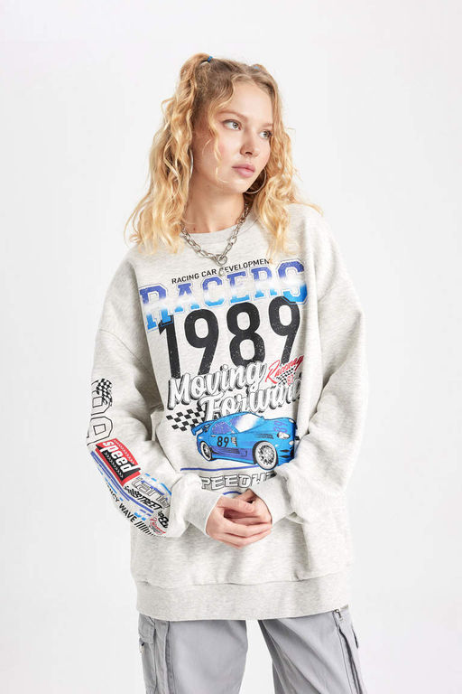 Толстовка с принтом Cool Oversize с круглым вырезом - Defacto фото 4