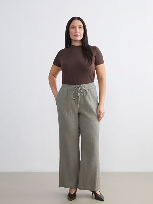 Beli Lastikli Dokulu M?slin Kad?n Pantolon