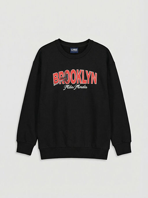 Bisiklet Yaka Spider-Man Bask?l? Erkek ?ocuk Sweatshirt