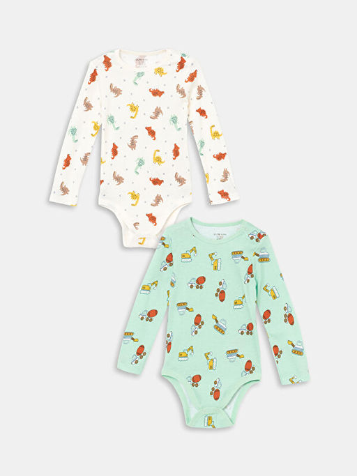 Bisiklet Yaka K?sa Kollu Bask?l? Erkek Bebek ??t??tl? Bodysuit 2li