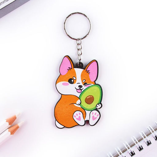 Брелок для ключей деревянный «Корги с авокадо», 4.4×6.4 см