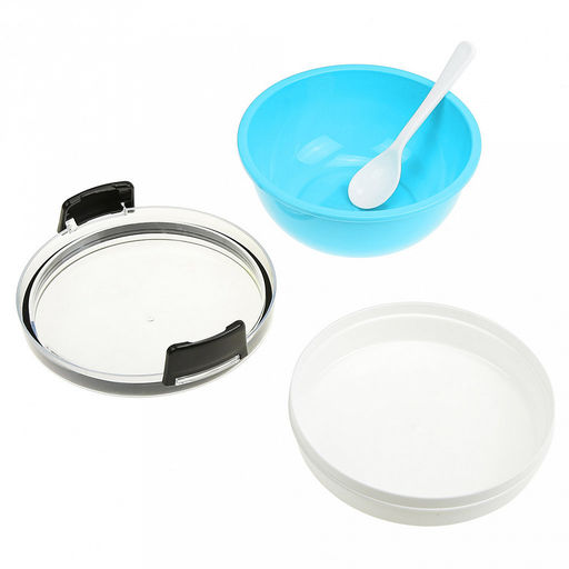 Ланч-бокс для продуктов пластмассовый Обед Люкс д16см h9,5см, 2 уровня: 0,38л, д15см h3,4см; 0,6л, д16см h6,8см, с ложкой 13,5см, крышка прозрачная, с клипсами, с уплотнителем, цвета в ассортименте: фисташковый, розовый, голубой (Китай) - Домашняя мода фото 6