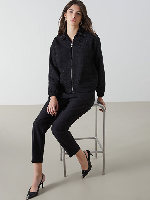 Kolej Yaka Parlak G?r?n?ml? Kad?n T?vit Ceket