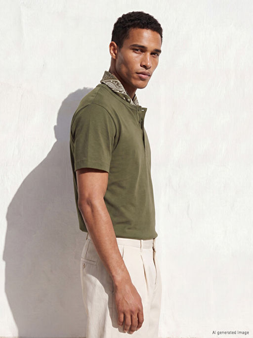 Henley Yaka Erkek Penye Ti??rt
