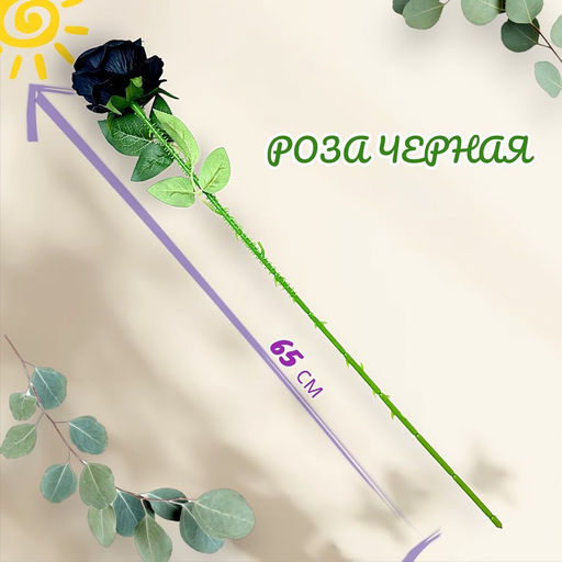 Роза бархат ярко-черная с шипами 65см, бутон 10x10см - Buro фото 2