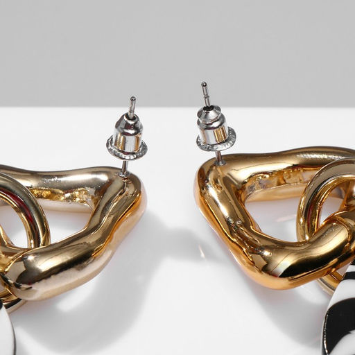 Серьги акриловые «Зебра», цепи, чёрно-белые в золоте