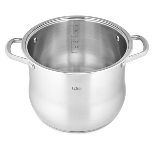 Кастрюля (нерж) 24x19см, 8,2л, капсулир индукц дно, стекл крышка (LR02-41) /LARA/  фото 5